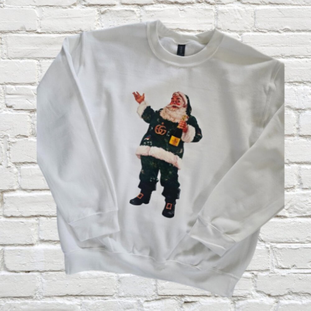 Fancy Santa Sweatshirt – Santa Holding Champagne
